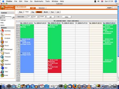 Fully booked calendar, with accepted, conflicting, and tentative appointments.