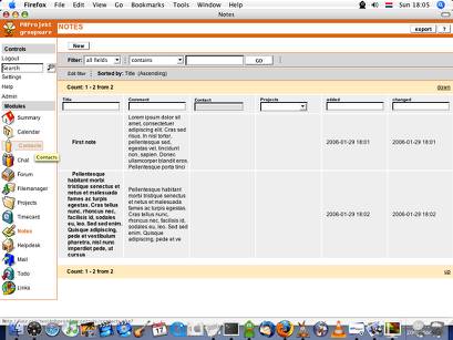 Notes module with list of two existing notes